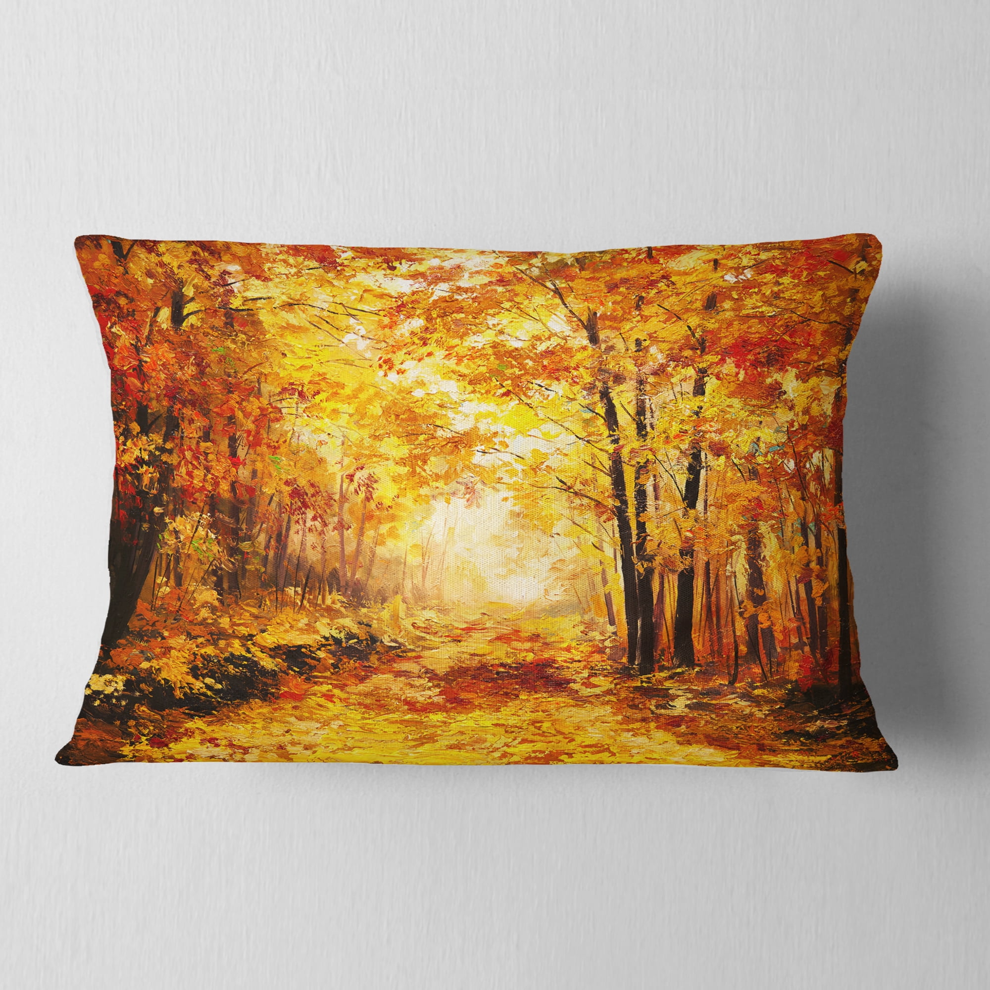 Designart Yellow Autumn Forest - Landscape Printed Throw Pillow - 12x20