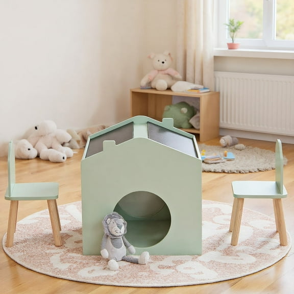 Resenkos 3 Pieces Wooden Kids Table and Chair Set-Green, Small Folding Table for Arts & Crafts, Snack Time, Homeschooling, Homework