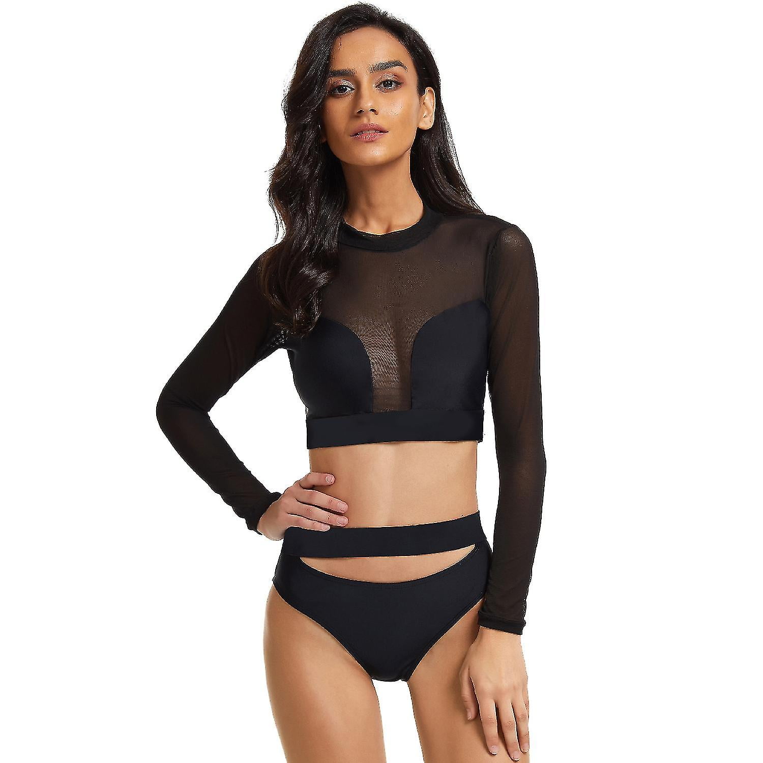 mesh long sleeve two piece bathing suit