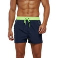 thumbnail image 1 of Innerwin Mens Swimsuit High Waist Boardshorts Drawstring Quick Dry Swimwear Solid Color Swimming Pool Navy Blue Fluorescent Green XL, 1 of 5