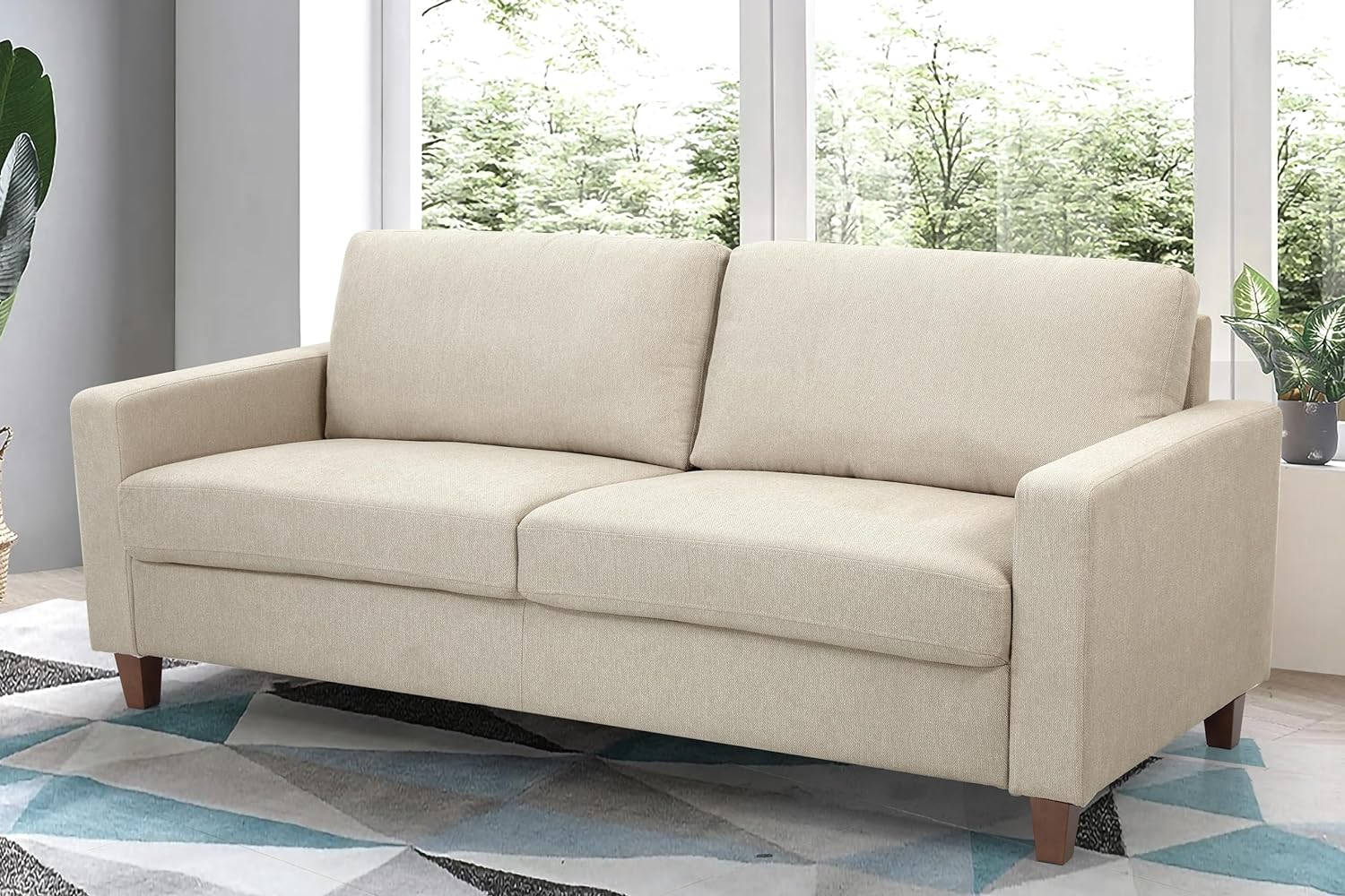 US Pride Furniture Mid Century Modern Couch for Small Spaces Living Rooms Apartments and Condos 3 Seater Sofa with Reversible Back Pillows Beige