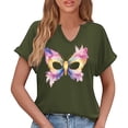 thumbnail image 6 of Sexlip Womens Short Sleeve Top V Neck Butterfly Styled Mask Print Loose Sleeve Soft Fabric Relaxed Silhouette for Casual Gatherings Green XL, 6 of 6