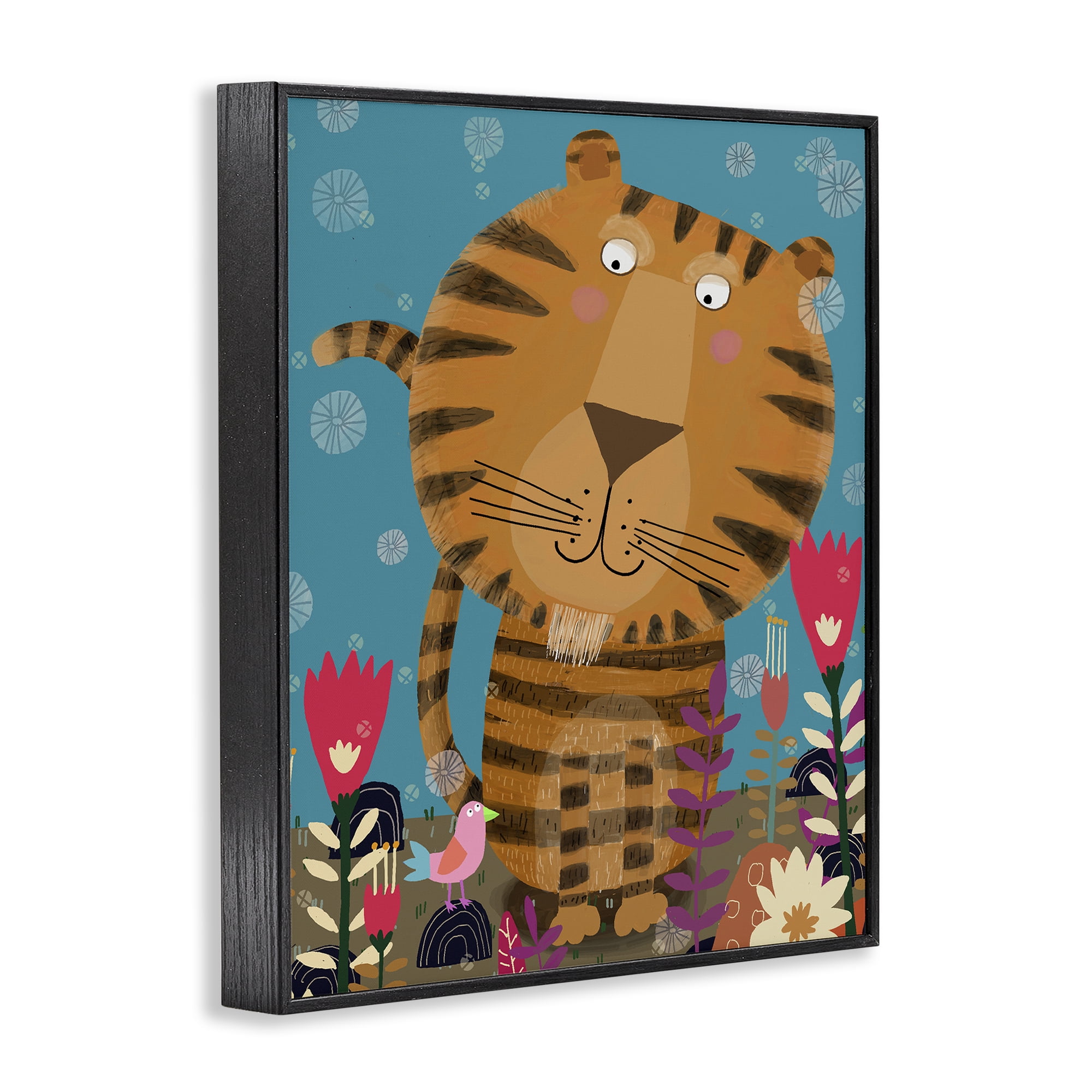 Stupell Industries Boho Tiger & Flowers Black Framed Giclee Art, design by Carla Daly