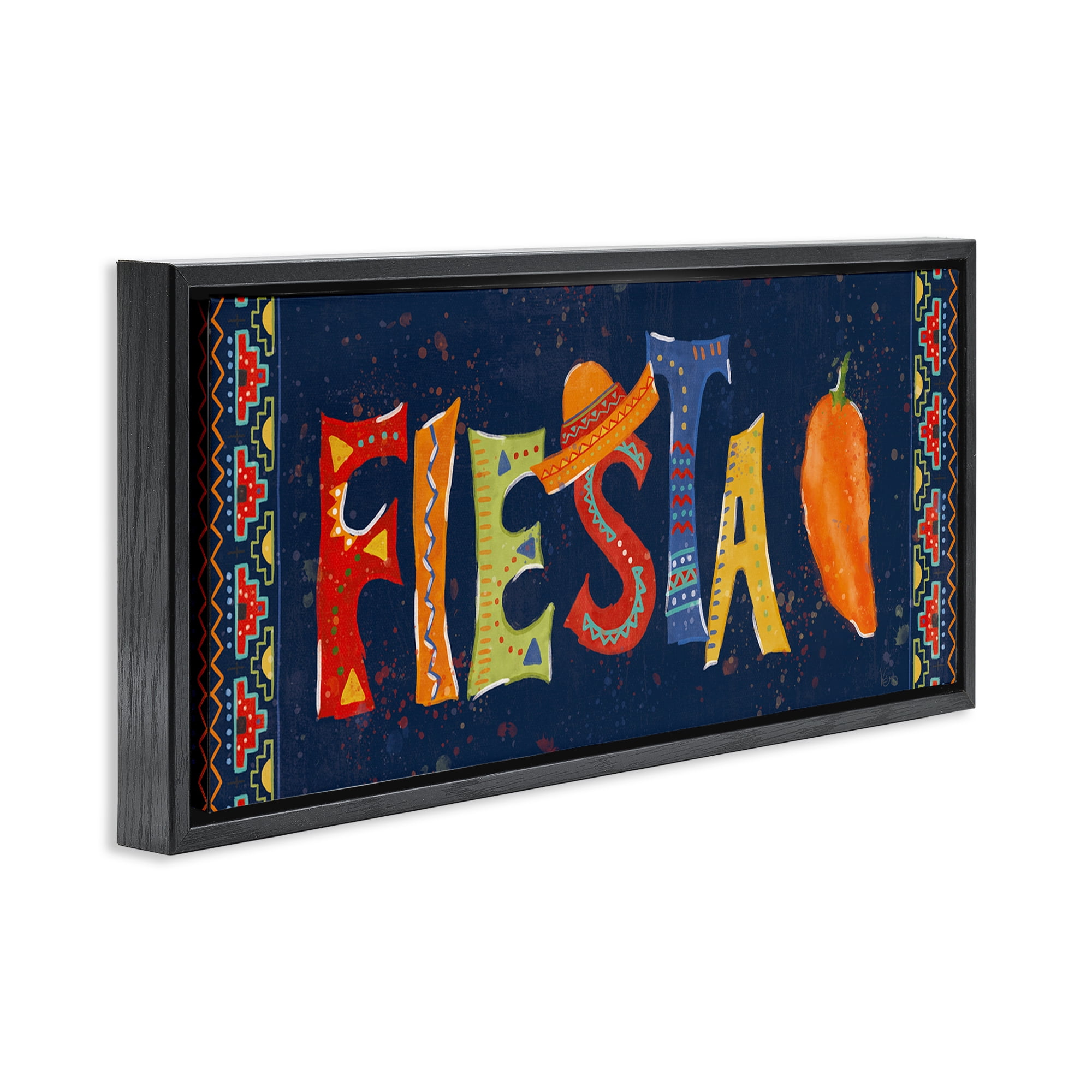 Stupell Industries Fiesta con Pimiento Colorido Food & Beverage Painting Black Floater Framed Art Print Wall Art, 25 x 11