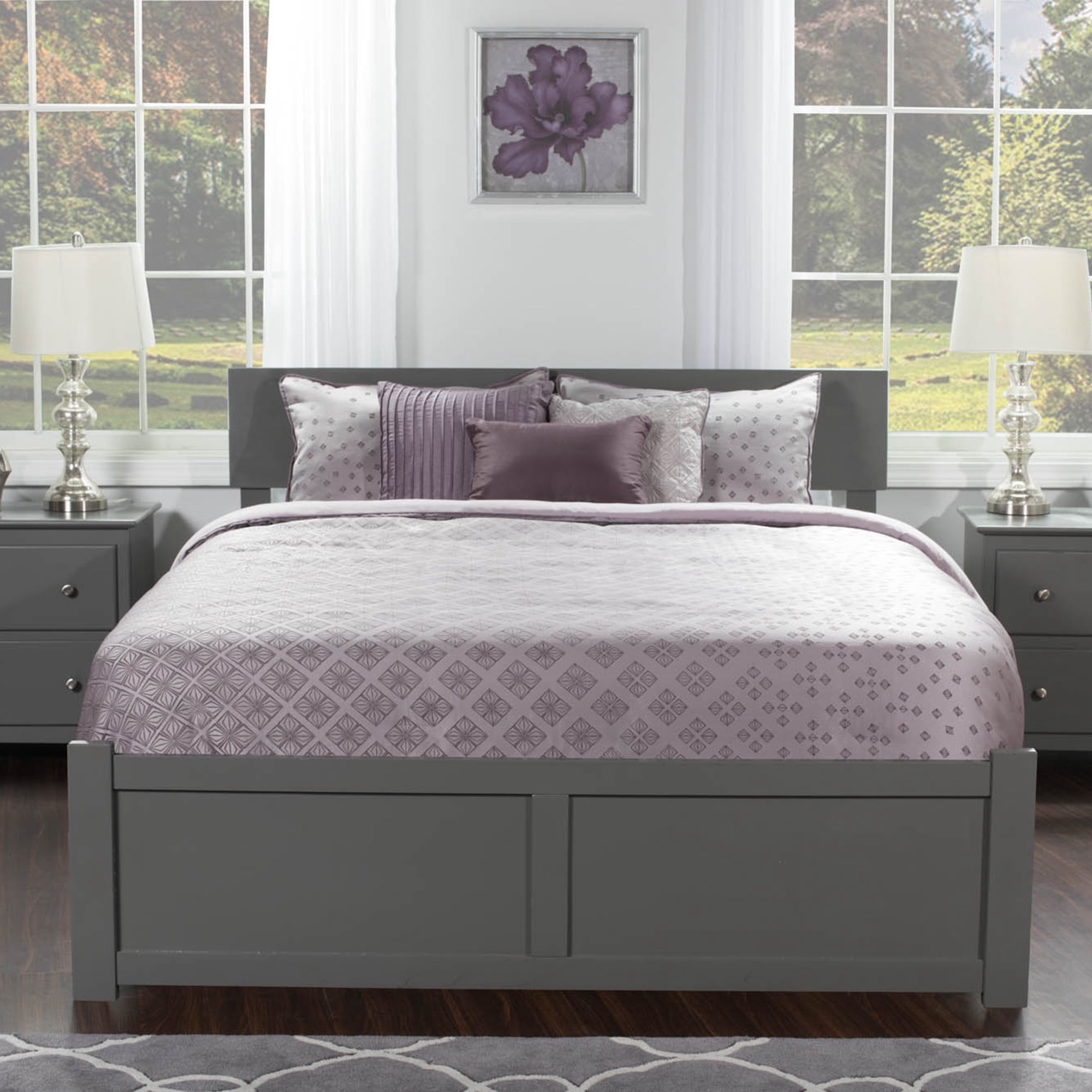 AFI Orlando Queen Wood Platform Bed with Headboard Footboard & Twin XL Trundle, Grey
