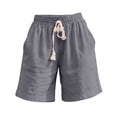 thumbnail image 6 of UVEASISHA Womens Linen Bermuda Shorts Loose Drawstring Elastic Waist Long Shorts Casual Straight Leg Short Pants Summer Vacation Shorts with Pockets Gray L, 6 of 8