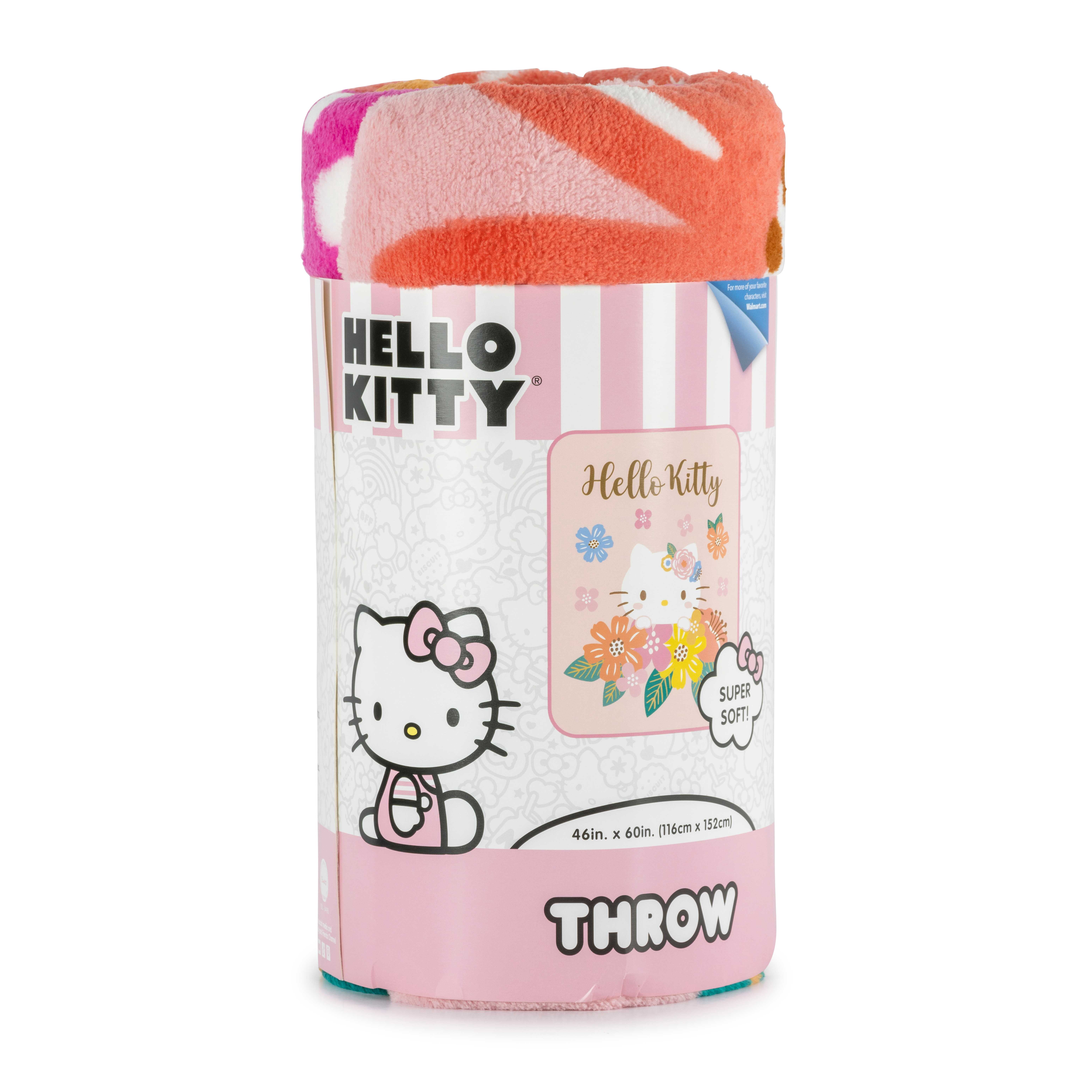 Sanrio Hello Kitty Floral Grace 46 x 60 Coral Fleece Kids Throw Blanket - Soft Bedding Accessories