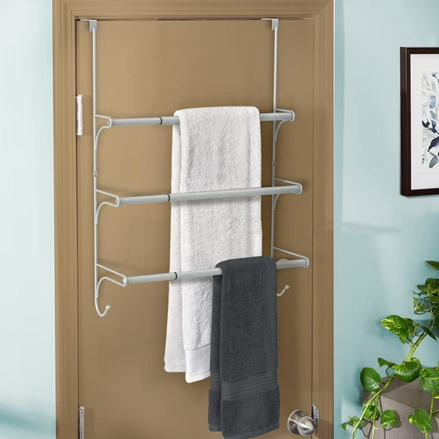 Fuleadture Over The Door Towel Rack Adjustable Towel Holder, Silver