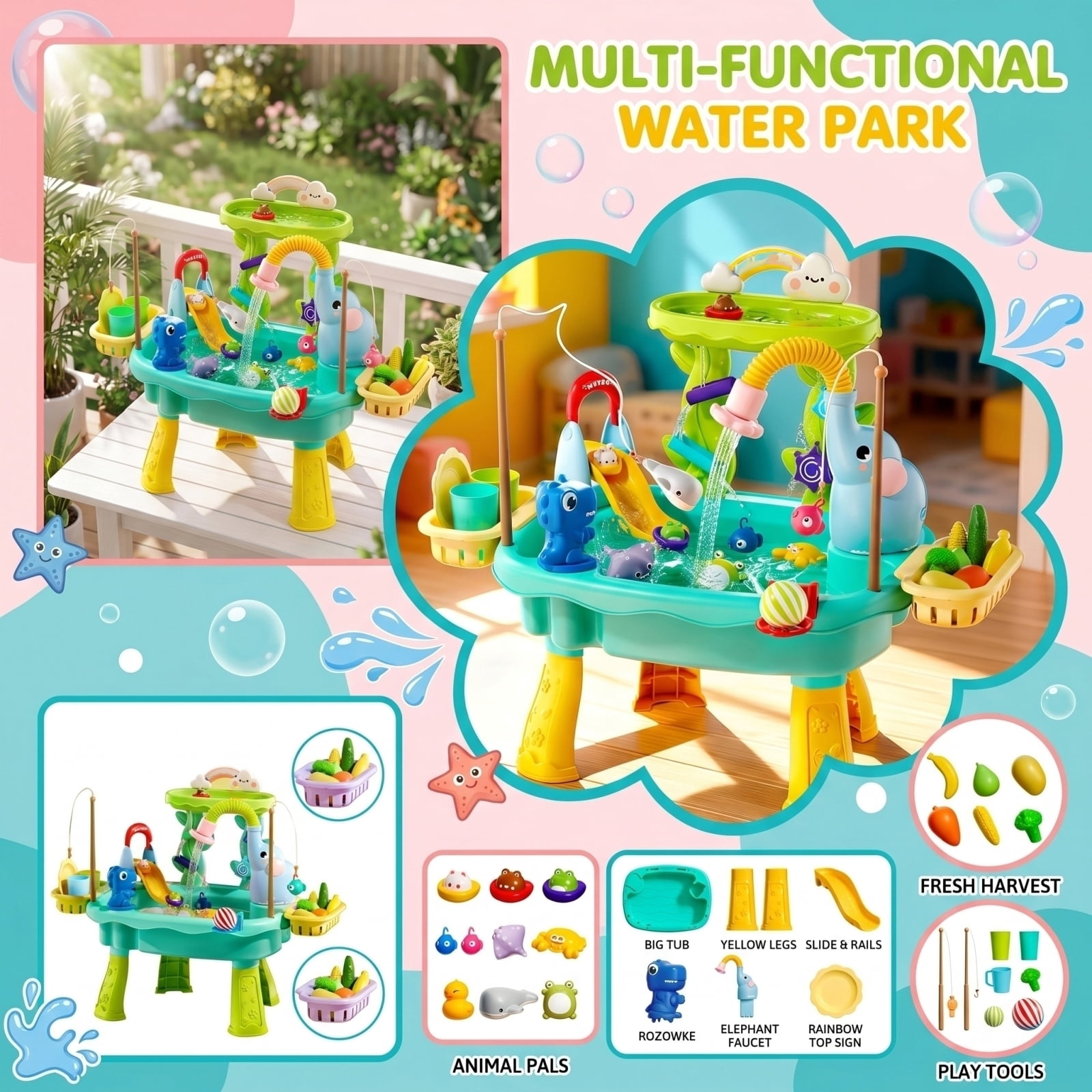 Kids Water Play Table Pink Toddler Outdoor Indoor Water Sand Activity Table With Accessories For Toddlers