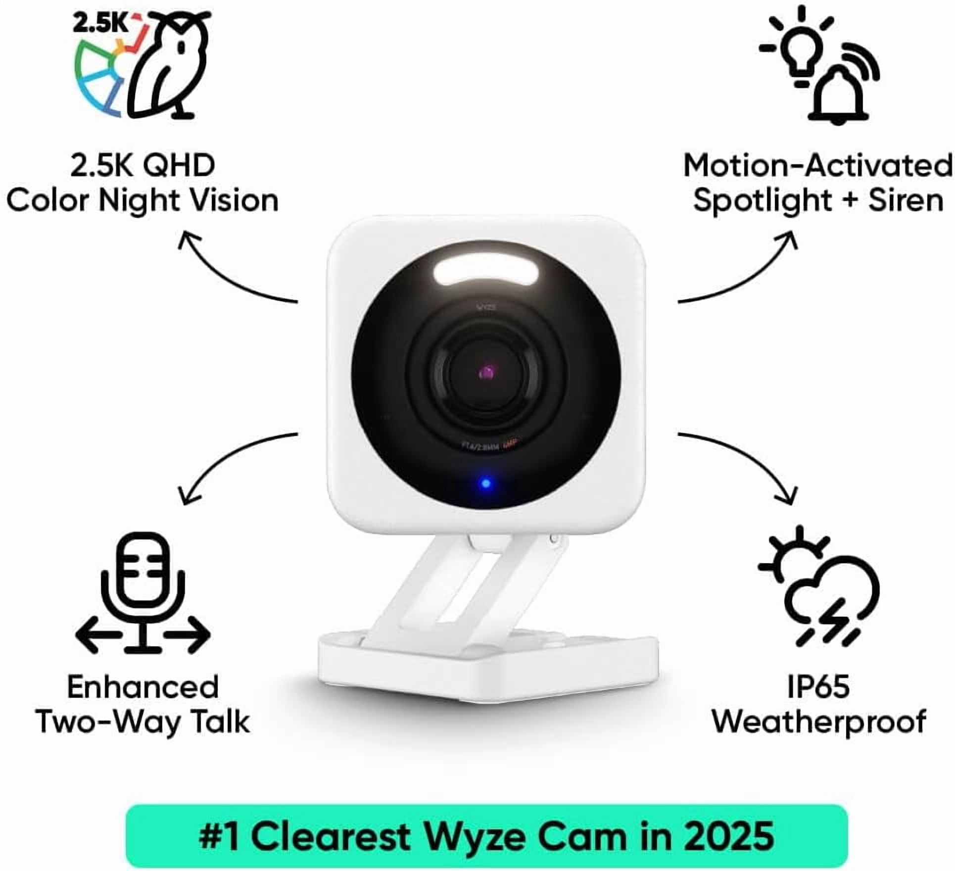 Wyze Cam V4 2.5K QHD Smart Home WiFi Security Camera Indoor/Outdoor, Motion Detection, Color Night Vision and Spotlight