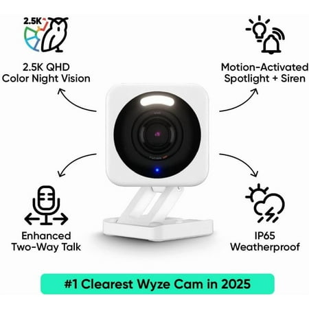 Wyze Cam V4 2.5K QHD Smart Home WiFi Security Camera Indoor/Outdoor, Motion Detection, Color Night Vision and Spotlight