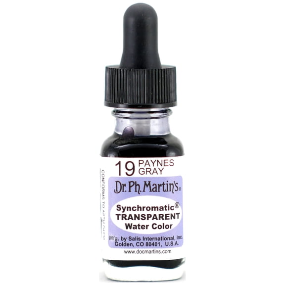 Dr. Ph. Martin's® Synchromatic Transparent Water Color (19) Watercolor Bottle, ½ US fl oz, Payne's Gray, 1 Bottle