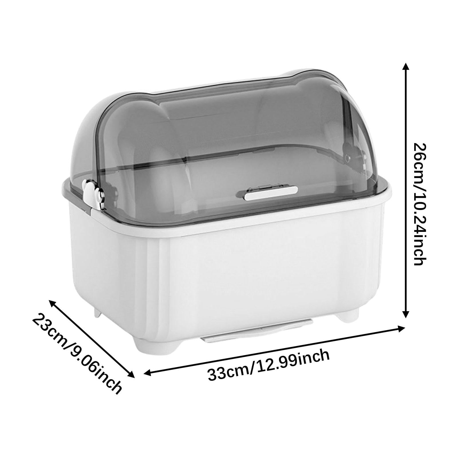 Fiocias Dish Drainer, Dish Drying Rack, Drip Tray, Space-saving, Dustproof, Dish Drainer Gray White