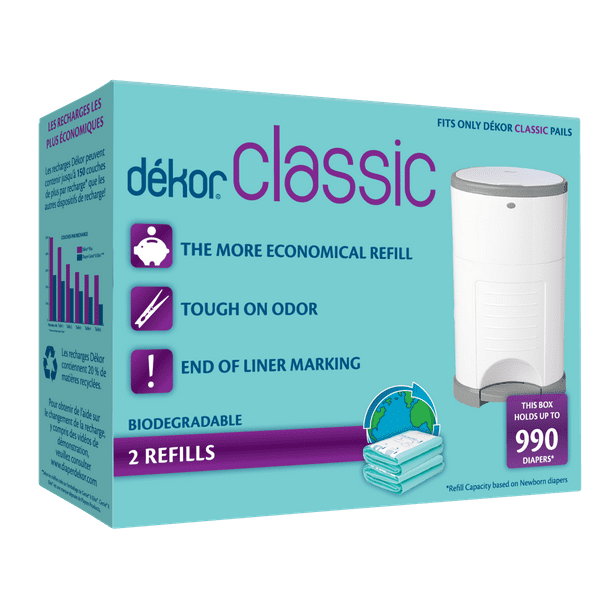 Dekor Classic HandsFree Diaper Pail Biodegradable Refills, 2 Refills