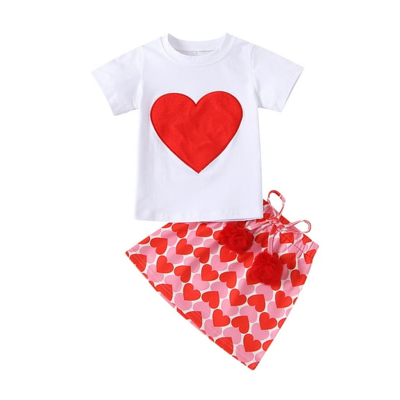 IROINNID Toddler Girls Heart Print Cute T-shirt Skirt Outfits Set