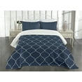 thumbnail image 3 of Ambesonne Geometric Quilted Bedspread Set 3 Pcs, Lattice Pattern, Queen Size, Dark Blue Cream, 3 of 5