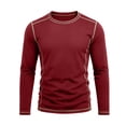 thumbnail image 4 of Smsaxvxz Mens Shirts Soft Comfort Crew Neck Long Sleeve Color Patchwork T-Shirts Casual Lightweight Fall Tops Wine M, 4 of 8