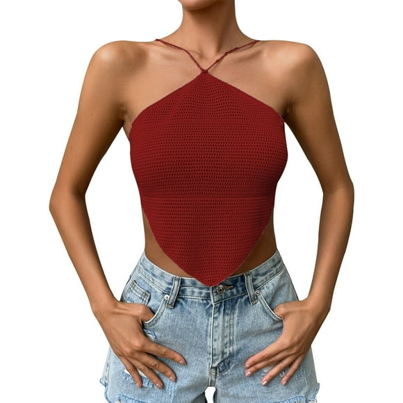 Xuewenshw Haut Aguichant pour Femme à Lacets avec Poche au Ventre, Col Suspendu, Haut, Gilet, Justaucorps, Haut Femme