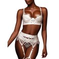 thumbnail image 4 of VISgogo Mujeres 3PCS Traje de lencería, Floral Lace Sling 3/4 Cup Bra, Mini G-String, Liguero de cintura alta, Hollow Bodydoll Suit VISgogo moda, 4 of 6