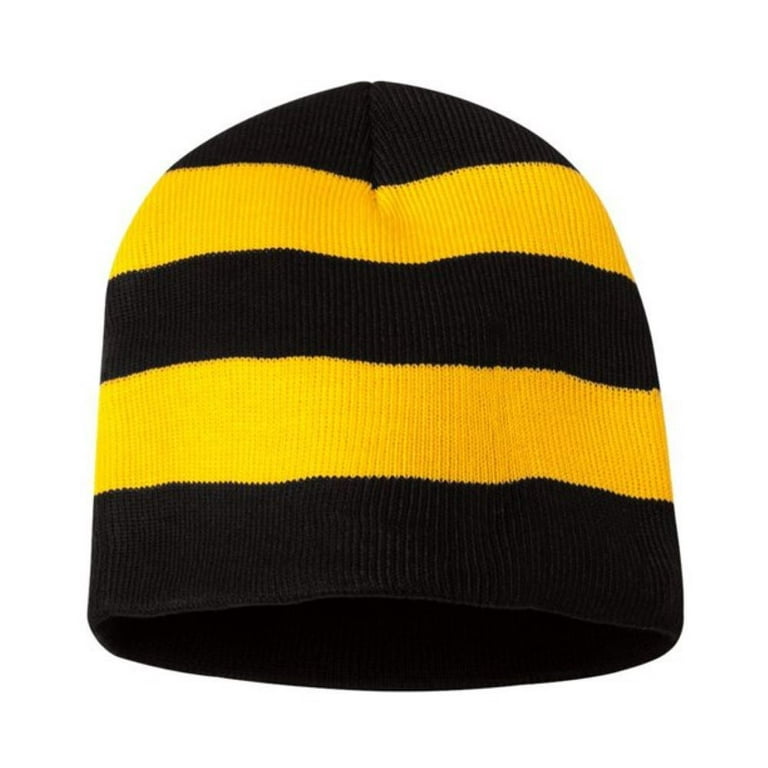 Set, Yellow) Winter Collegiate Beanie Striped 1 Hat Set Rugby Knit Couver (Black/Golden Unisex Scarf &