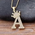 thumbnail image 2 of Copper Zircon A-Z Crown Alphabet Pendant Chain Necklace Hip-Hop Style Fashion Woman Man Initial Name Jewelry (Letter C), 2 of 15