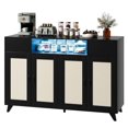 thumbnail image 1 of Sideboard Buffet Cabinet, 4 Rattan Doors 2 Drawers Accent Storage Cabinet, Console Table Coffee Bar w/Power Outlet & LED Light, Adjustable Shelves for Dining Living Room, 1 of 7