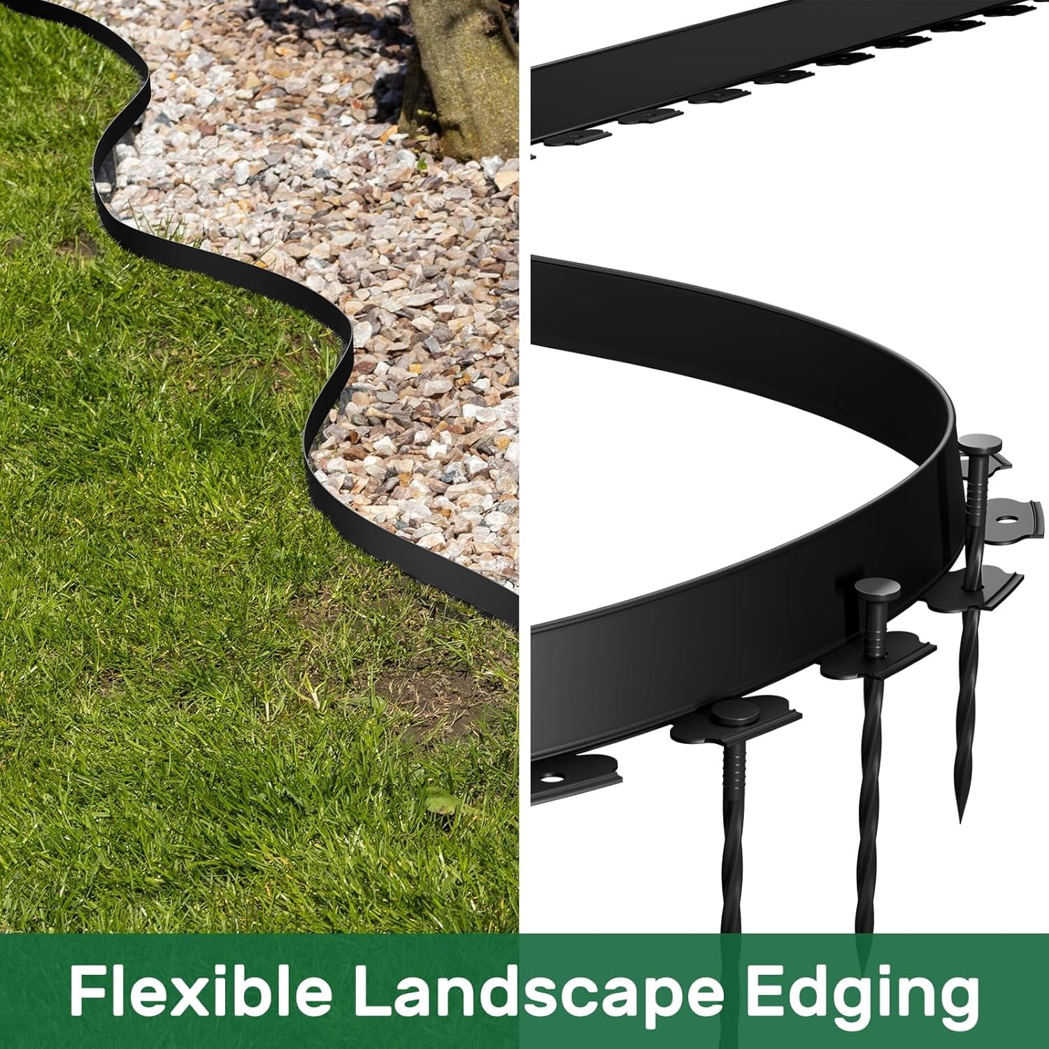 Landscape Edging Kit, 40ft Garden Edging Border 2 Inch Tall with 36 Pcs Spikes, Edging for Landscaping, Garden