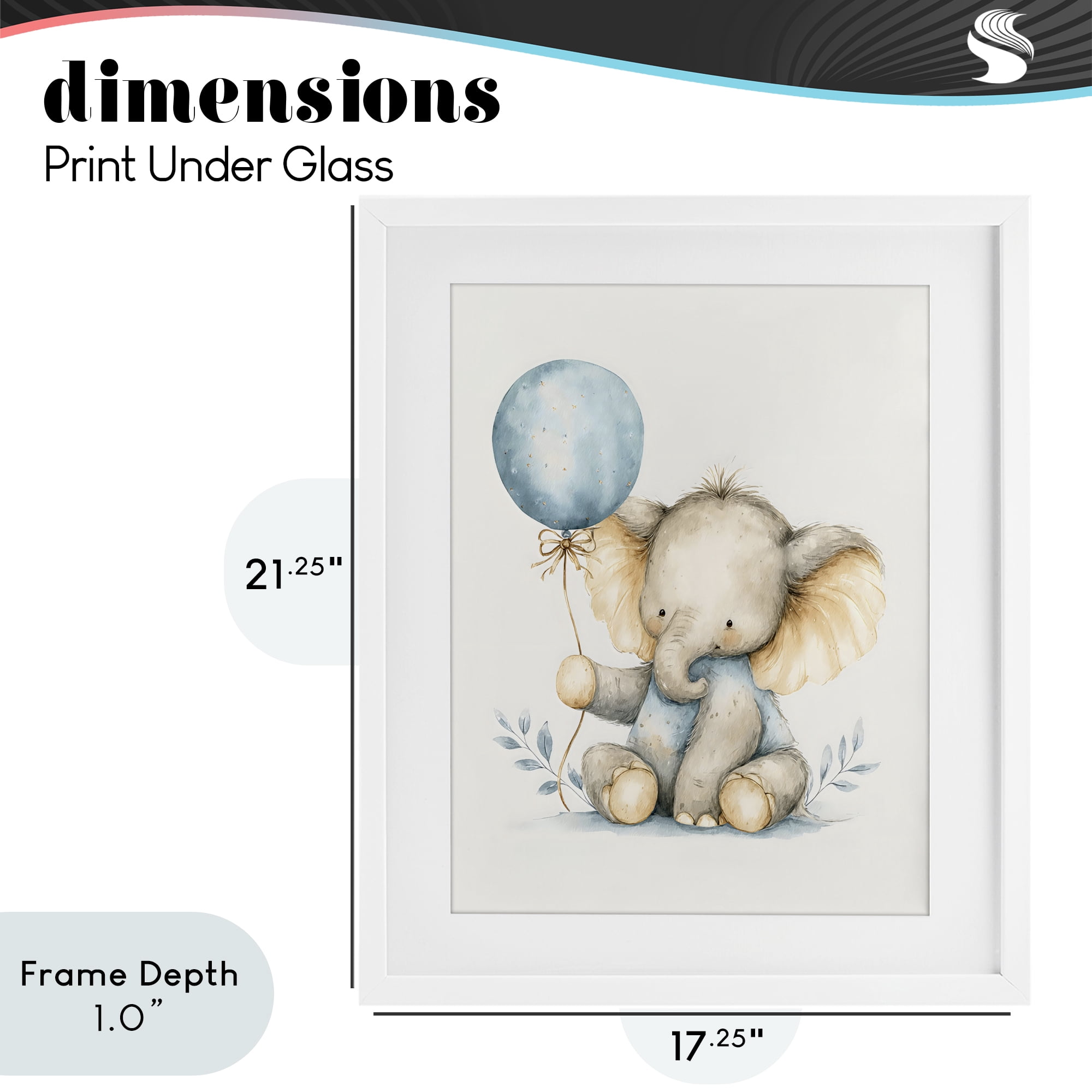 Stupell Industries Watercolor Nursery Elephant White Framed Print Under Glass, design by LSR Design Studio