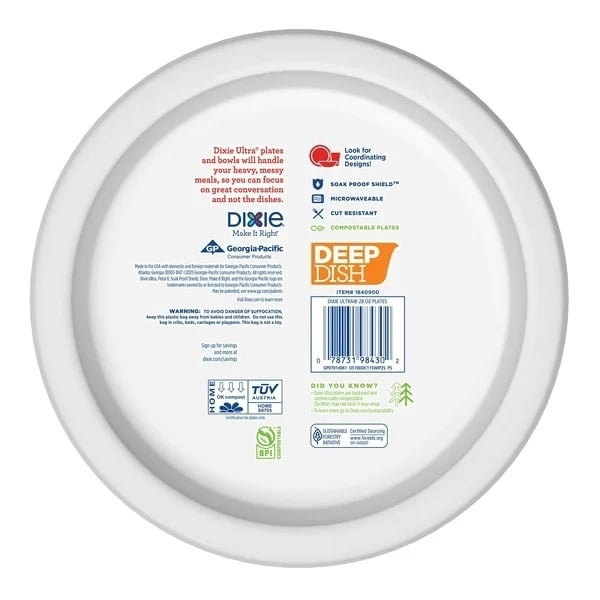 Dixie Deep Dish Paper Plate, 28 Ounce (Pack of 115)