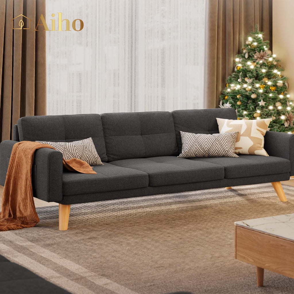 Aiho 67" L Modern Loveseat Sofa, Sofa with 3 Comfortable Pillows for Apartment, Dorm Room, Office, Bedroom - Deep Gray