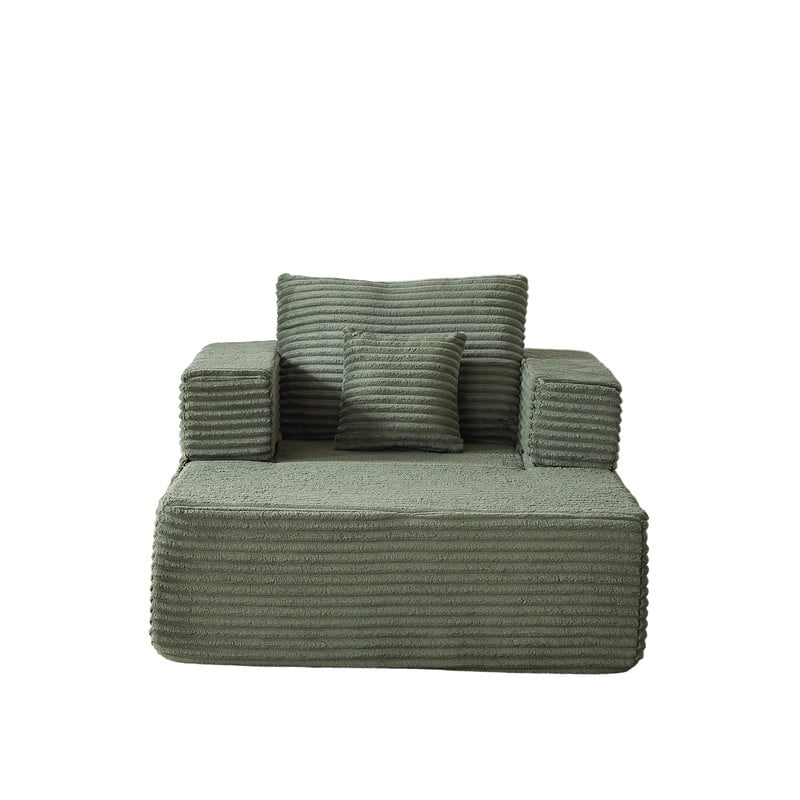 Single-Seater Upholstered Lazy Sofa, Floor Lounge Chair with Back Cushion & Throw Pillow, Oversized Chaise Lounge with Pockets
