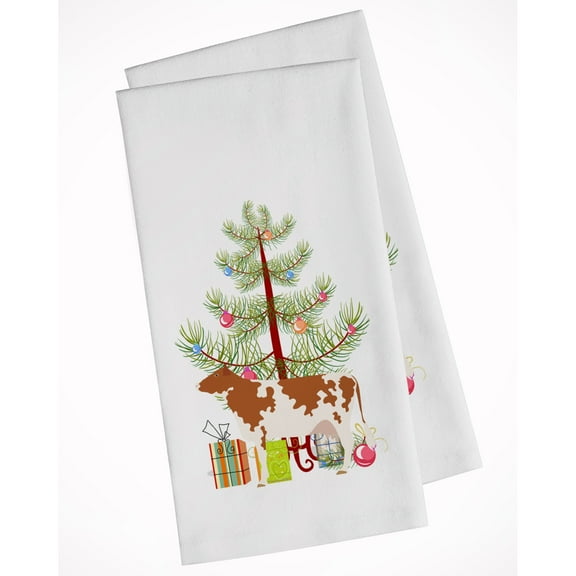 Carolines Treasures BB9194WTKT Ayrshire Cow Christmas White Kitchen Towel Set of 2 Dish Towels Teal 19 X 25" multicolor