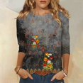 thumbnail image 1 of Hauts d'Été pour Femmes T-shirt Imprimé Mode Ample Manches 3/4 Blouse Col Rond Hauts Décontractés Hauts d'Été pour Femmes 2023 Manches 3/4 en Liquidation, 1 of 3