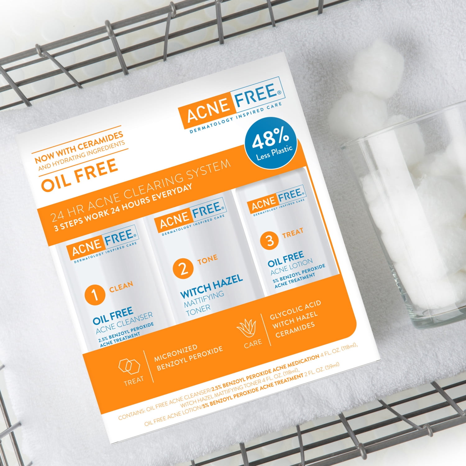 Acne Free Oil Free 24 Hour Acne Treatment Kit, 3 Step Acne Clearing System