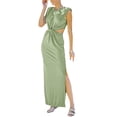 thumbnail image 3 of SAYOO Vestido de Verano para Mujer con Abertura Larga 2022, Color sólido Liso Sin Mangas con Cuello en O Irregular Dividido Vestido Hueco, Fiesta de Verano para Mujer/Club/Bar Estilo Trajes Largos SAYOO  casual, 3 of 4