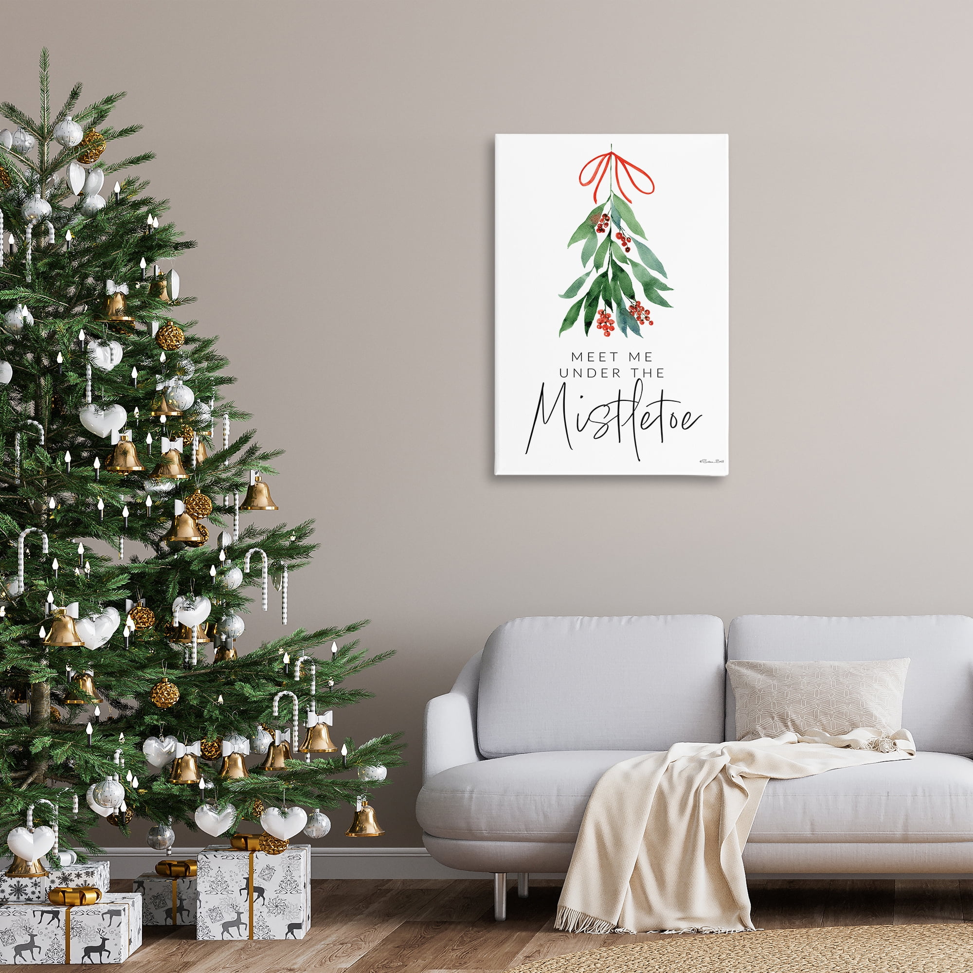 Stupell Industries Meet Me Under Mistletoe Holiday Painting Gallery Wrapped Canvas Art Print Wall Art, 24 x 36