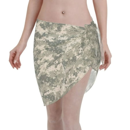 Womens Army Pixel Camouflage Coverups Beach Short Sarong Sheer Chiffon Cover Up Bikini Wraps