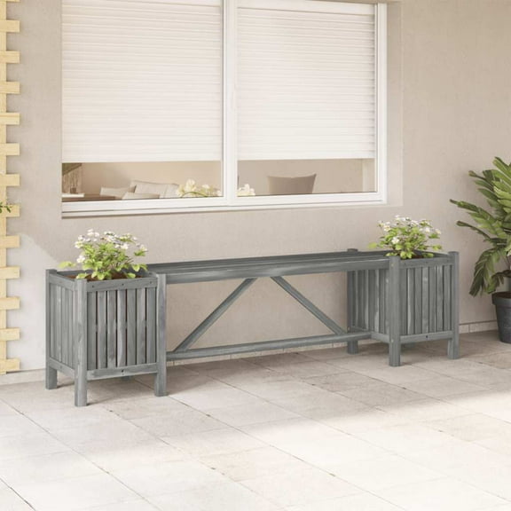 vidaXL Patio Bench with 2 Planters 59.1" Solid Acacia Wood Gray