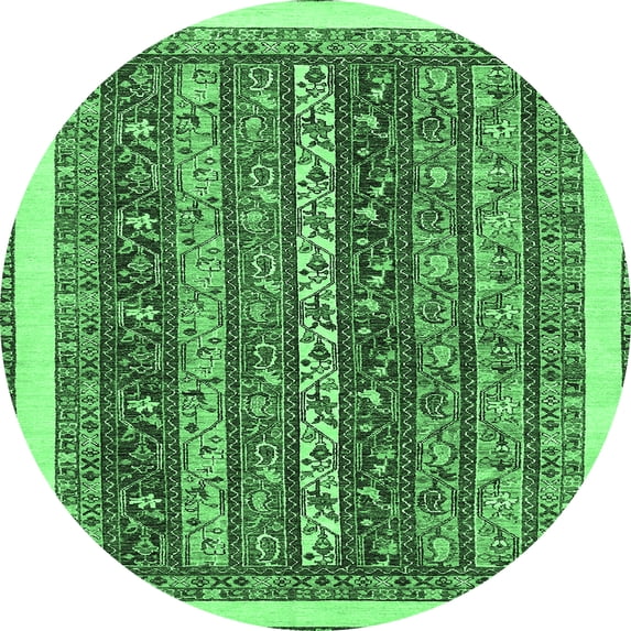 Ahgly Company Indoor Round Abstract Emerald Green Modern Area Rugs, 7' Round