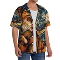 thumbnail image 2 of Gukieu Starry Night Guitar Dog Print Men's Short-sleeved Shirts, Button-down Pocket Shirts, T-shirts, Beach Vacation Travel Summer Clothing-Large, 2 of 5