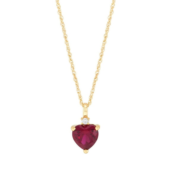 Brilliance Fine Jewelry Heart Created Ruby and White Cubic Zirconia Pendant Necklace in Sterling Silver and 14KT Gold Plate