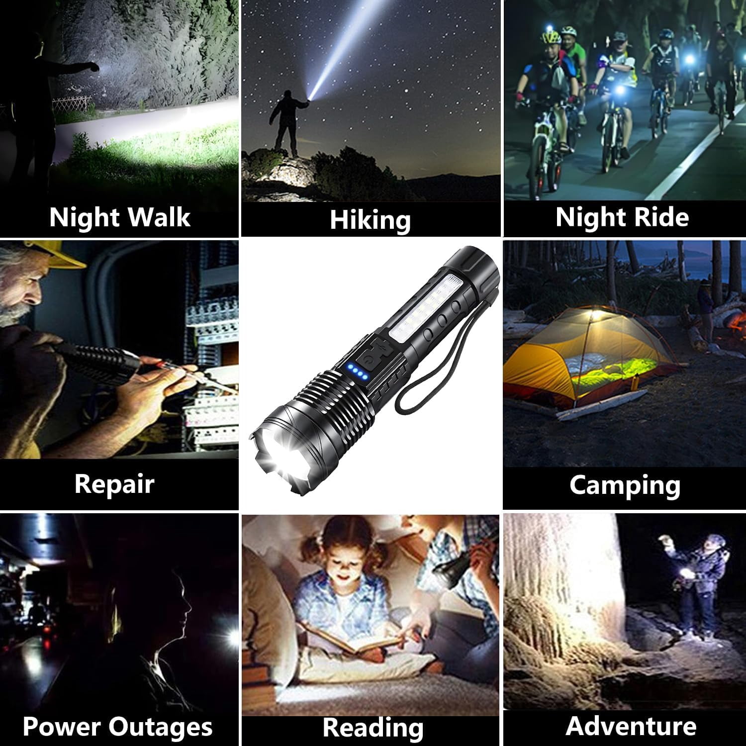Rechargeable LED Flashlights, 990,000 Lumens Super Bright Flash Light, 7 Modes with COB Work Light, IPX6 Waterproof, Adjustable Tactical Powerful Handheld Flash Light for Home,Camping and Emergencies