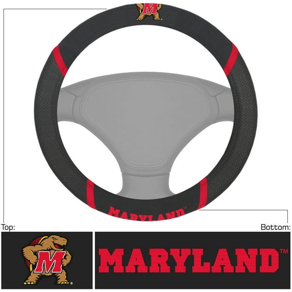 Maryland Terrapins Steering Wheel Cover Premium Embroidered Black 15 Inch University of