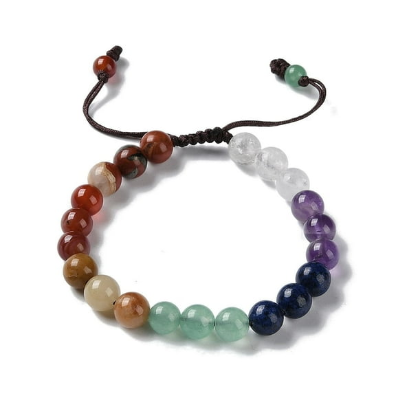 2 pc Round Natural Mixed Gemstone Bead Bracelets Chakra Theme Adjustable Bracelet Inner Diameter: 2~2-7/8 inch(5.2~7.2cm)