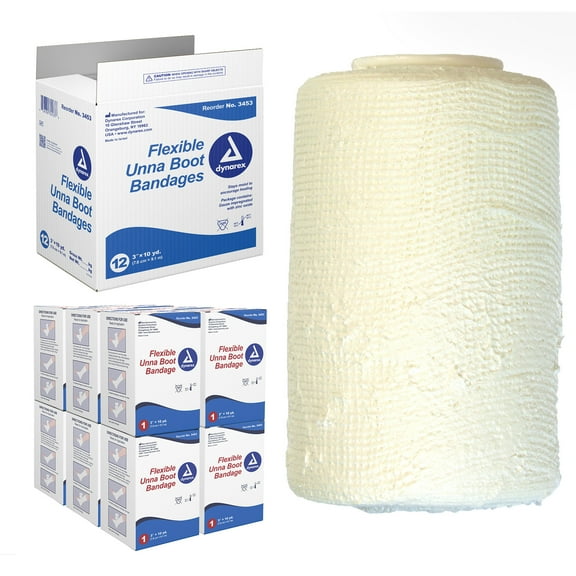 Dynarex Unna Boot Bandage, Individually Packaged, Provides Customized Compression as Treatment for Leg Ulcers without Calamine, White Soft Cast, 3 in. x 10 yds, 1 Case of 12 Unna Boot Bandages