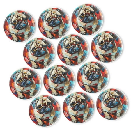

Strong Refrigerator Magnet Fridge Sticker Cubist Style Pug 12Pcs Beautiful Photo Decorative Magnet Set Small Round Crystal Glass Craftwork for Refrigerator Decor