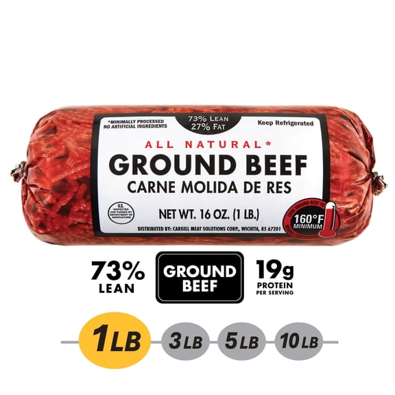 73% Lean / 27% Fat Ground Beef, 1 lb Roll, Fresh, All Natural*