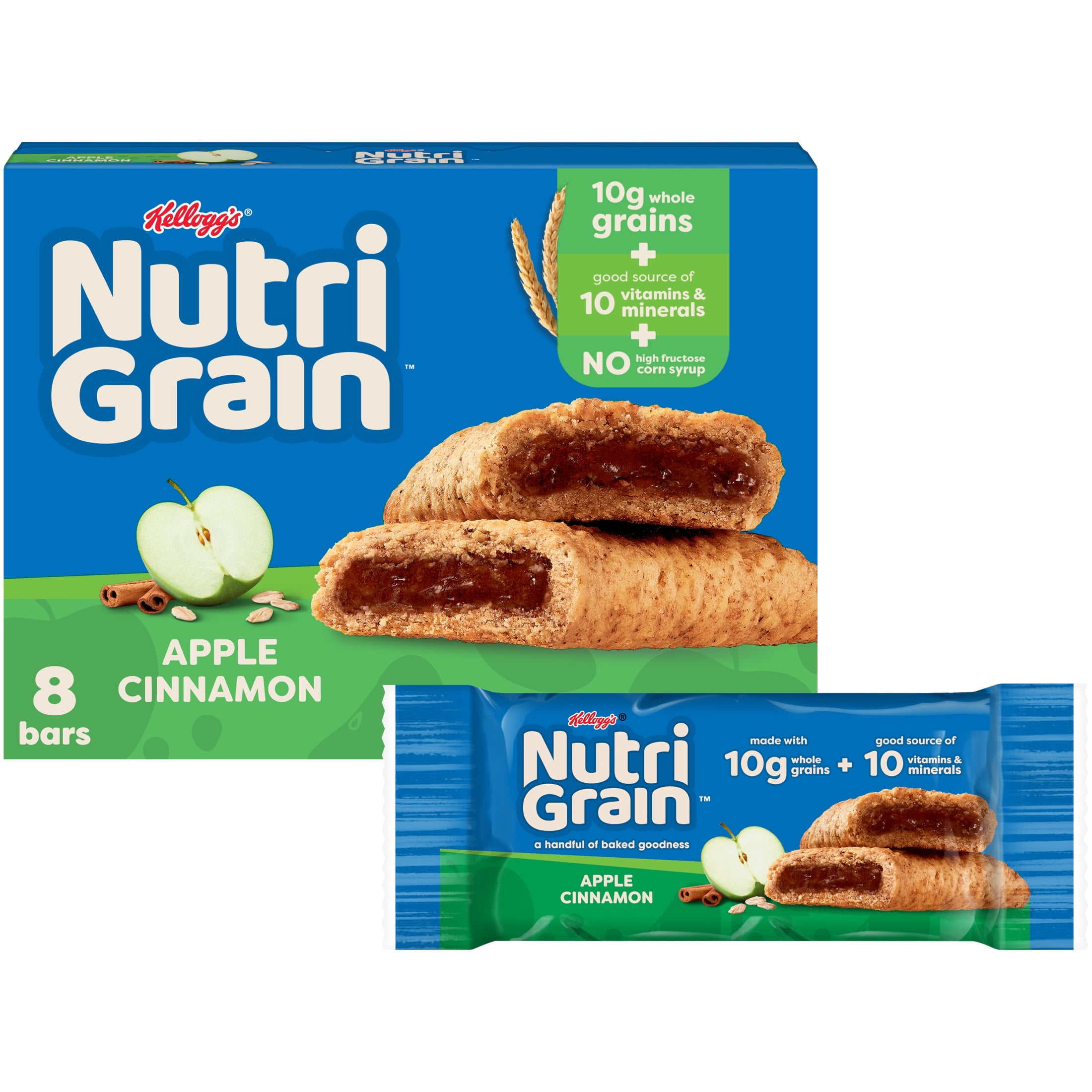 (3 pack) Nutri-Grain Breakfast Bars, Made with 10g Whole Grains, Snack Bars, Apple Cinnamon, 10.4oz Box (8 Count)