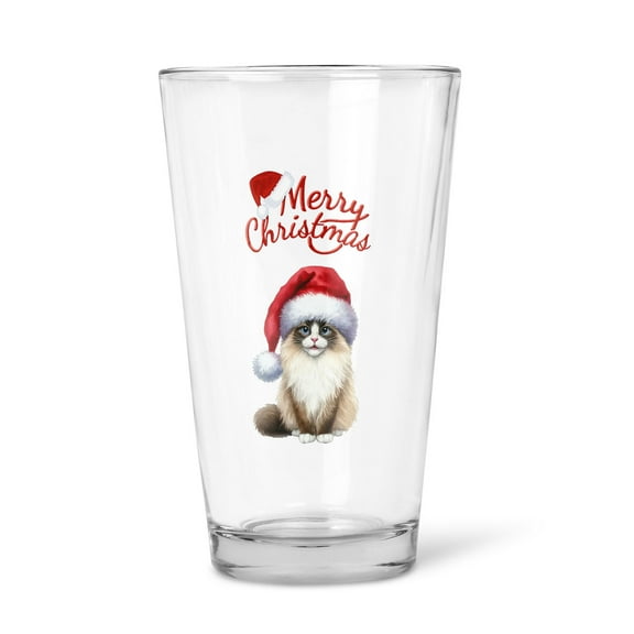 Merry Christmas Ragdoll Santa Hat Xmas Tree Winter Holiday 16oz Pint Beer Glass Mug Cat Lover Kitten Owner Gifts Idea Beer Glasses Cup - 01013