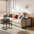 thumbnail image 3 of Nesting Coffee Table Set of 3, C-Shaped End Side Tables with Faux Marble Top and Metal Frame for Living Room, Industrial Sofa Snack Tables, Black, 3 of 9
